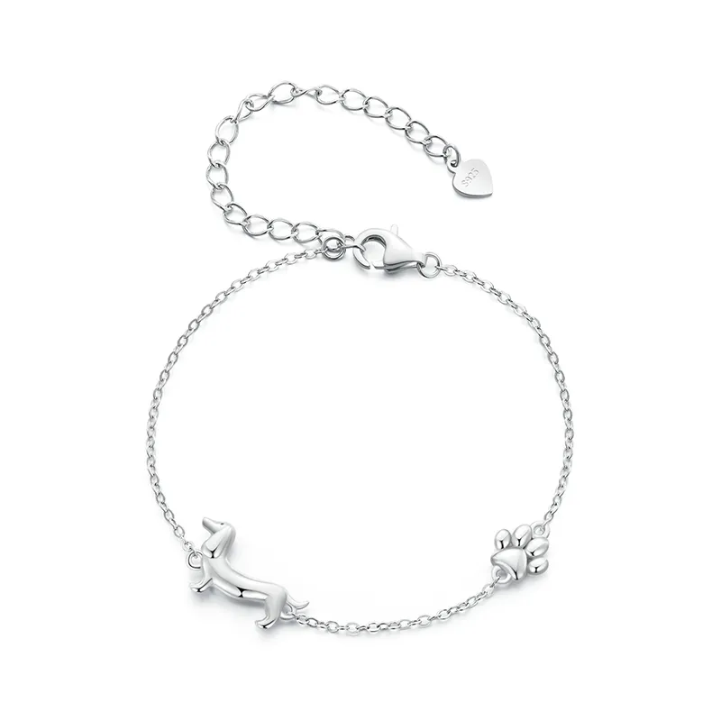 Dainty silver dachshund dog charm bracelet for women. Perfect pet lover gift and everyday wear.