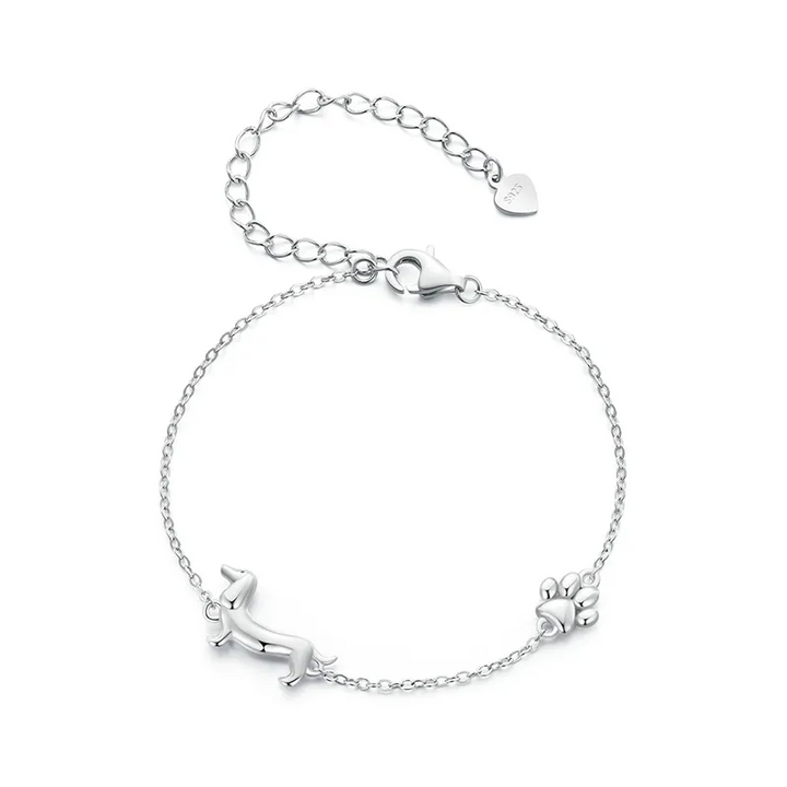 Dainty silver dachshund dog charm bracelet for women. Perfect pet lover gift and everyday wear.