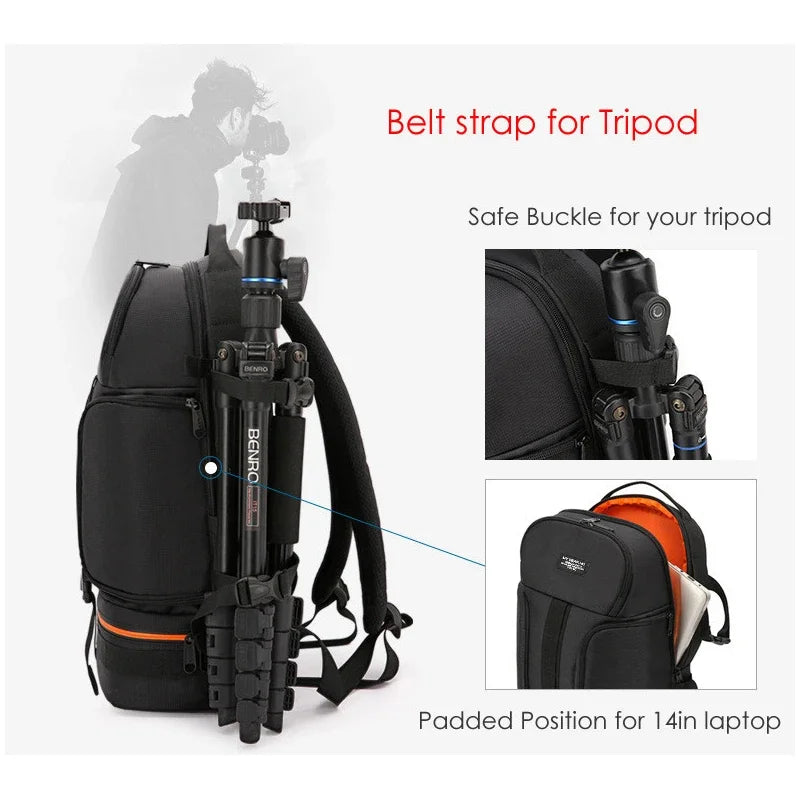 Darius DSLR camera backpack, professional waterproof design, with side tripod attachment straps