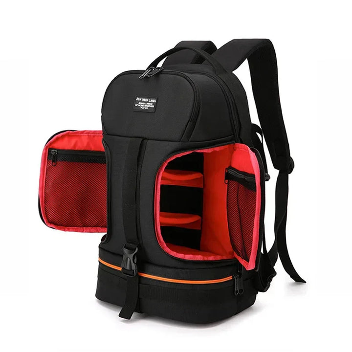 Close-up of waterproof fabric on Darius professional DSLR camera backpack with rain cover