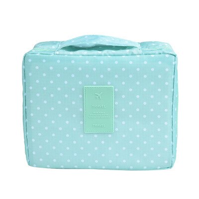 Dark blue floral waterproof makeup travel organizer bag for women.