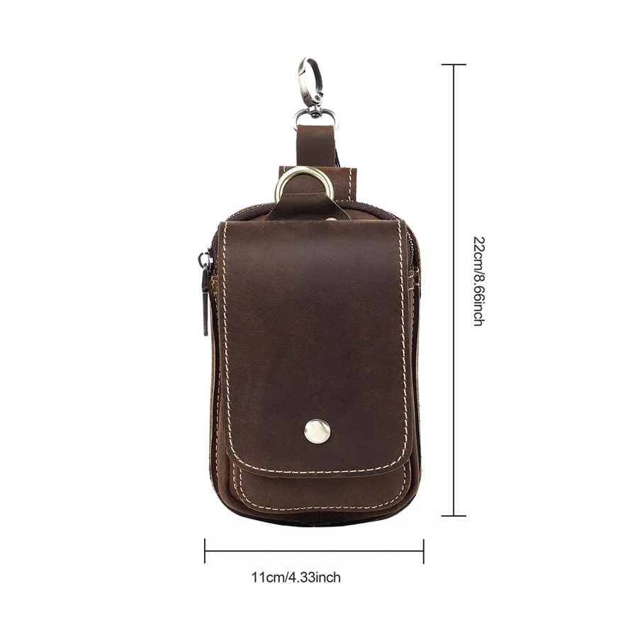 Compact dark brown men's crossbody bag, a secure everyday carry solution with an adjustable strap.