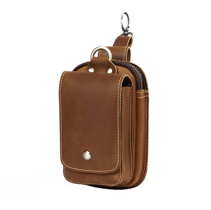 Mens fashion dark brown utility pouch, an essential everyday carry bag with secure compartments.