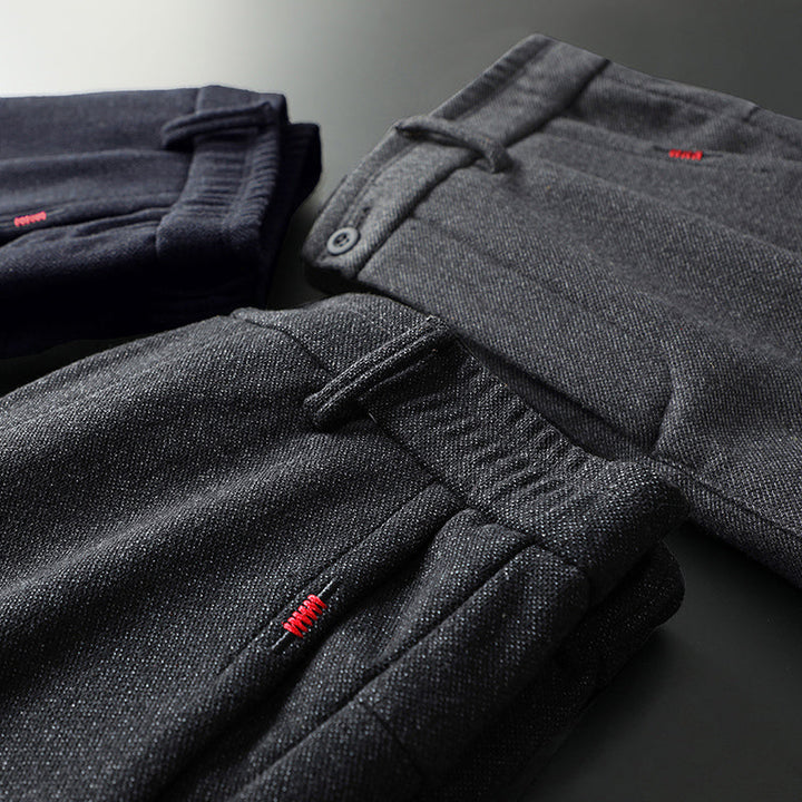High-quality men's dark gray slim fit stretch trousers, built for comfort & lasting style.