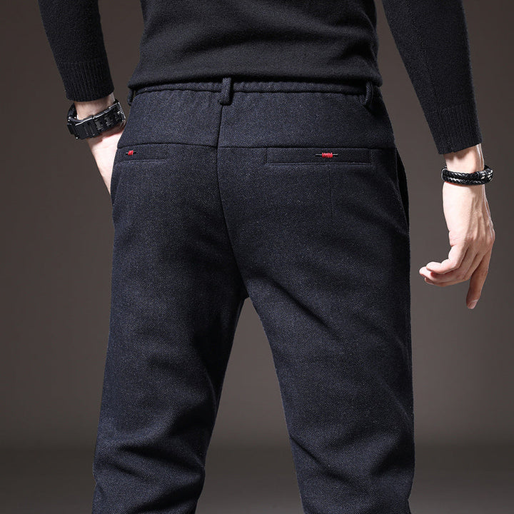 Men's blue slim fit stretch trousers, versatile and comfortable for any occasion.