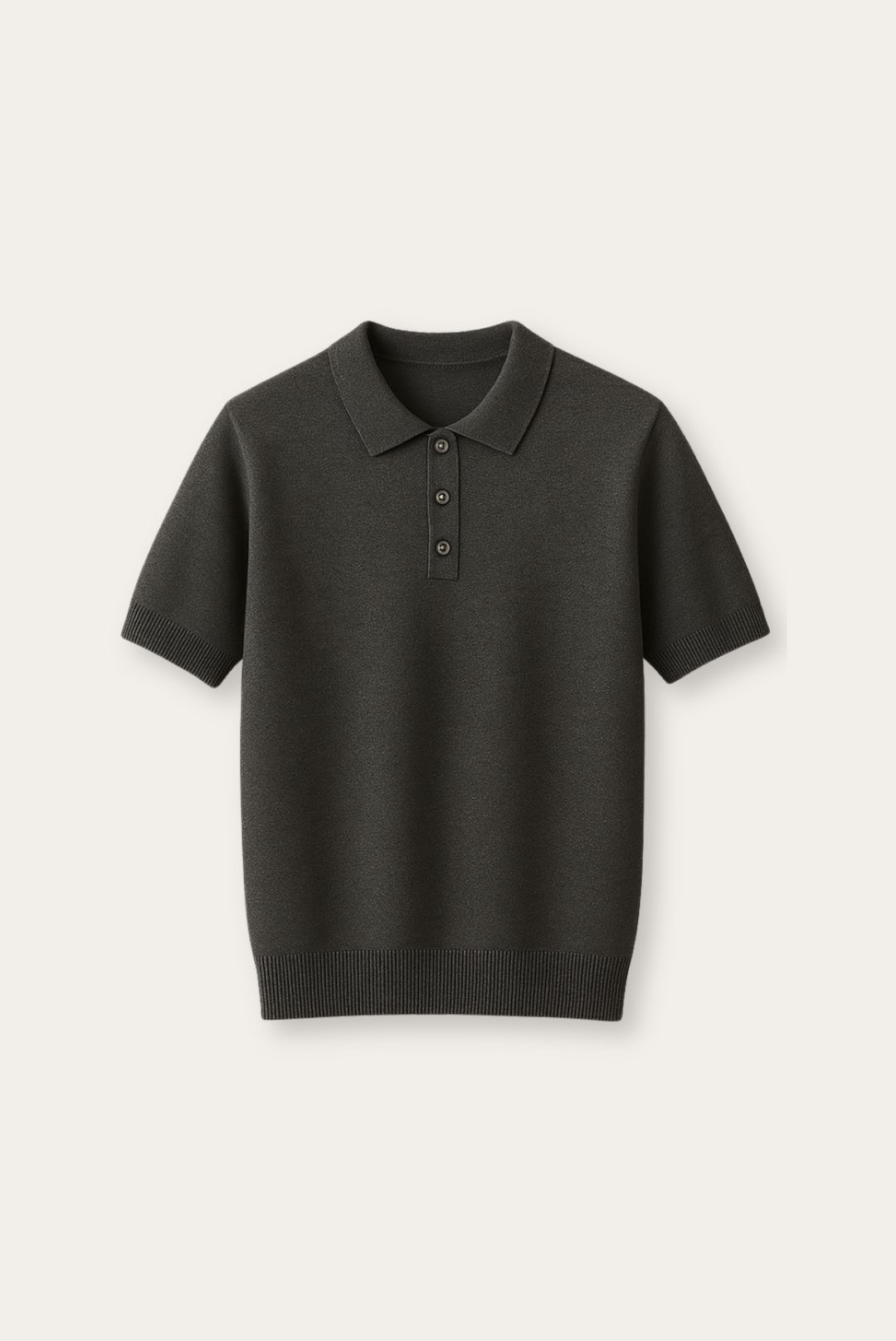 Tailored dark grey men's cashmere-Merino polo. Comfortable, versatile, and sophisticated for effortless daily style.