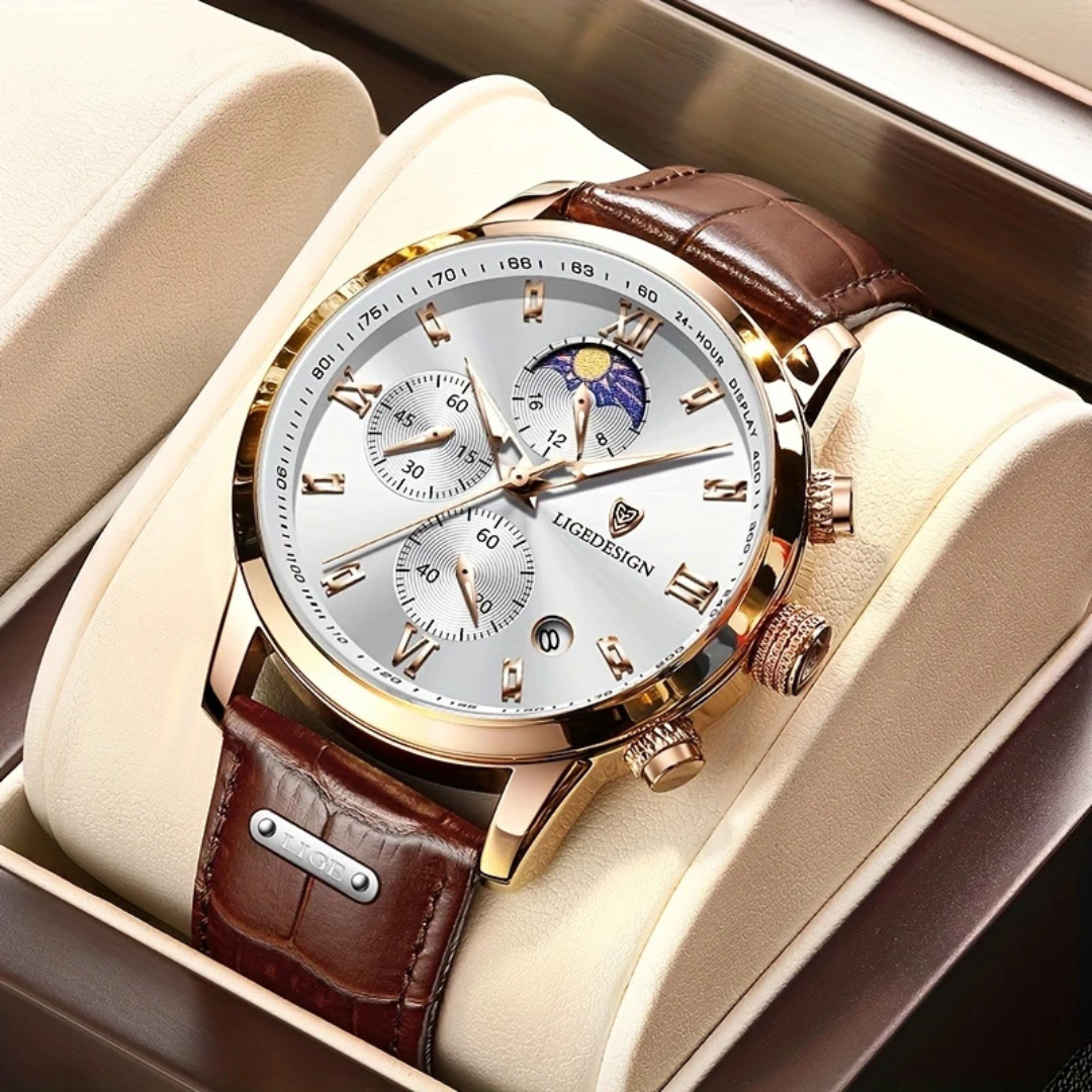Davion men's everyday quartz watch with a durable leather strap, ideal for classic style and reliable timekeeping.