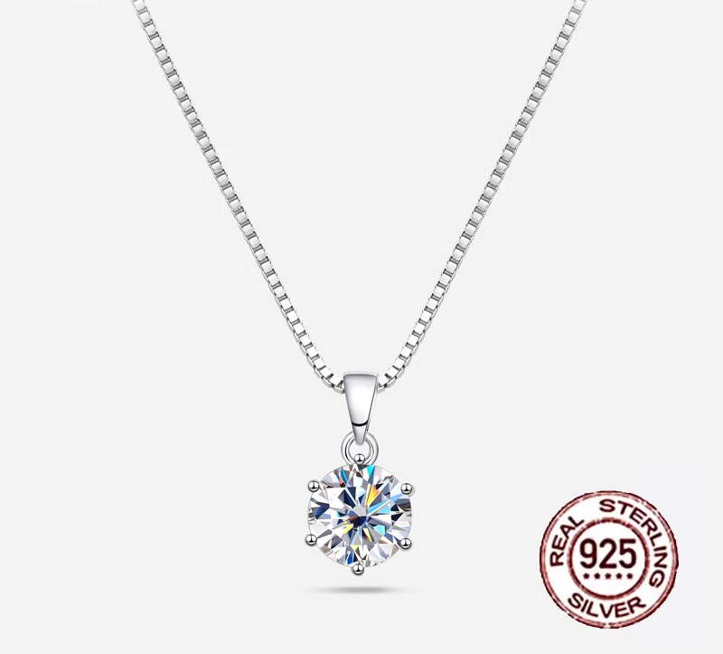 Dazzling moissanite necklace for women, sterling silver fine jewelry, sparkling elegant design.