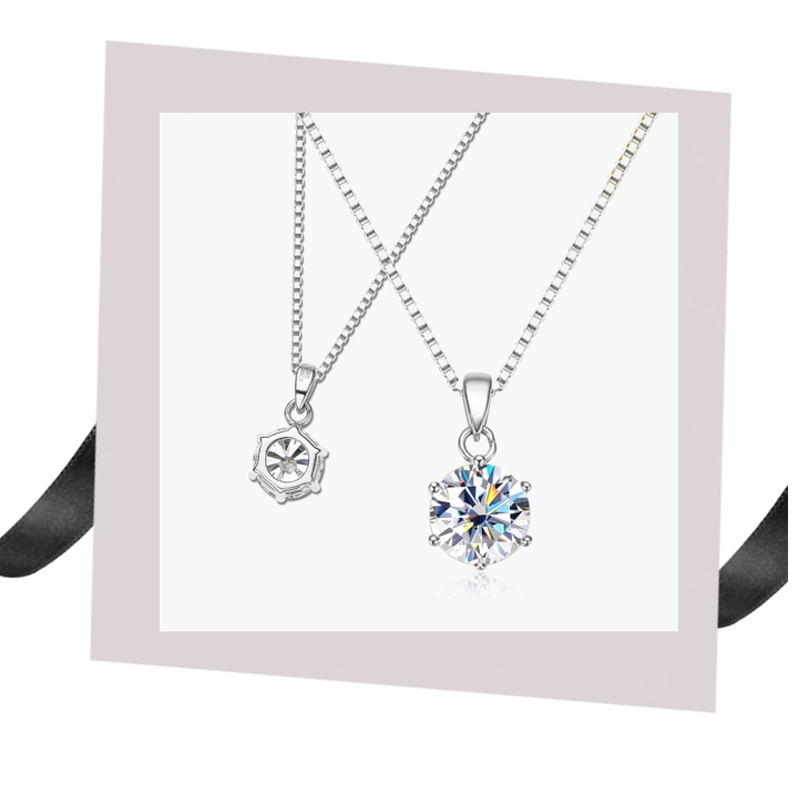 Women's sterling silver necklace featuring a dazzling moissanite stone, elegant and sparkling jewelry.