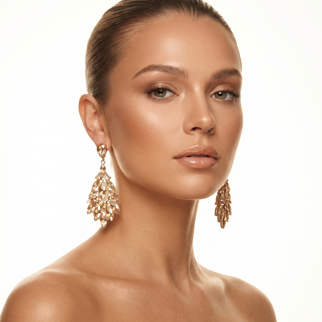 Statement red Seraphine drop crystal earrings for women, sparkling elegant fashion jewelry gift.