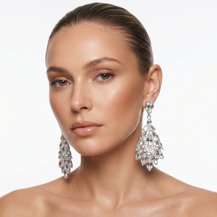Elegant Seraphine women's drop crystal earrings, sparkling fashion accessory for any occasion.