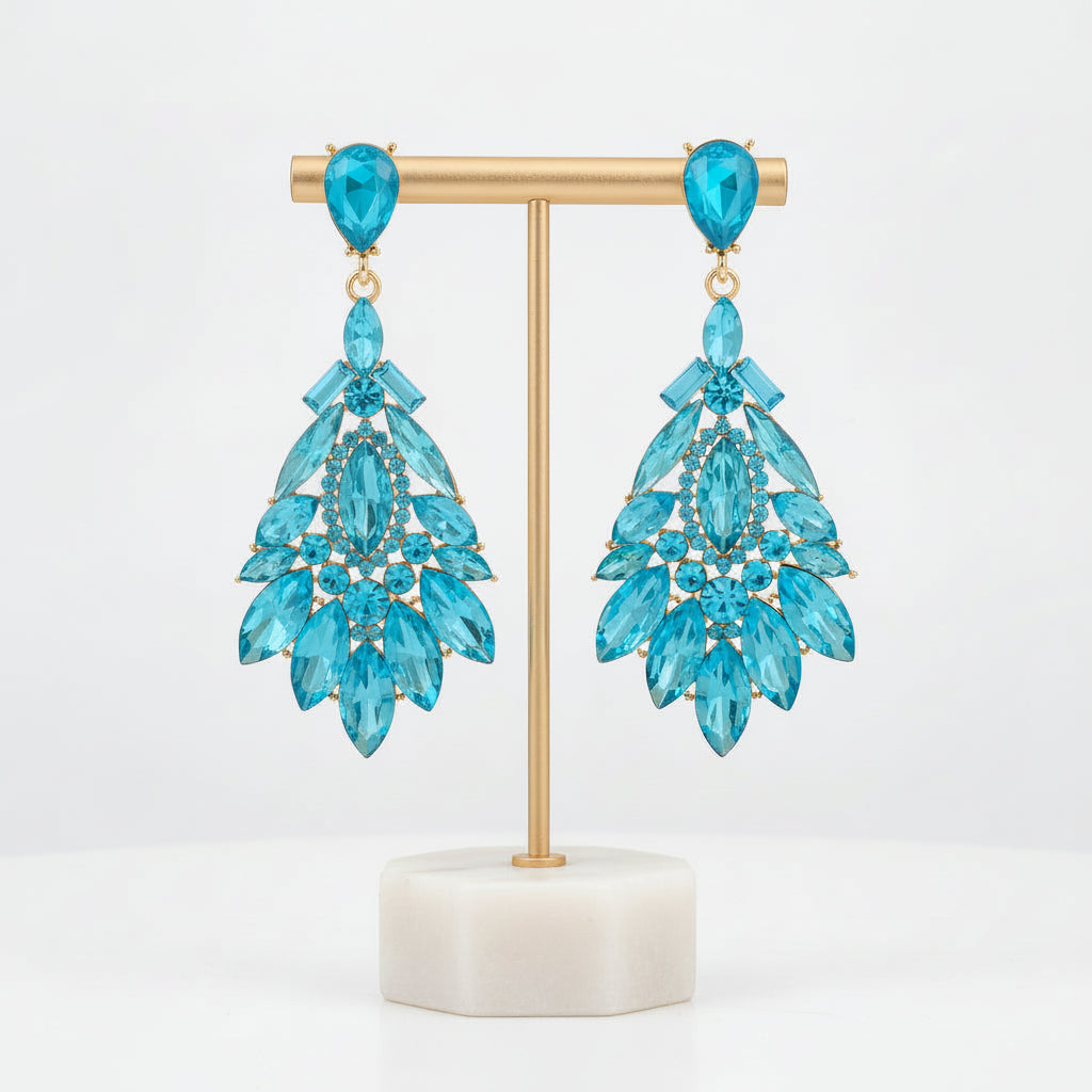 Champagne Seraphine dazzling drop crystal earrings, elegant women's fashion accessory.