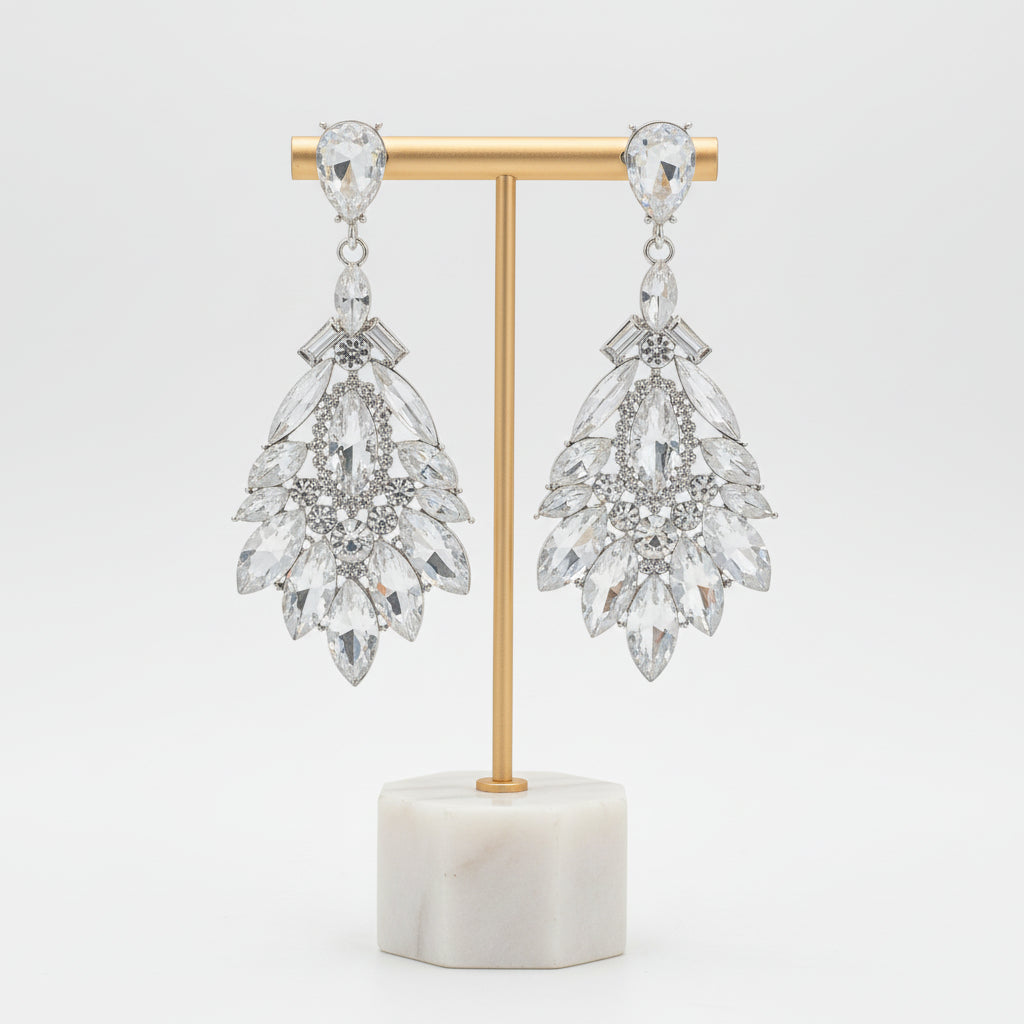 Seraphine women's dazzling drop crystal earrings, elegant sparkling statement jewelry.