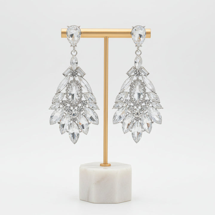 Seraphine women's dazzling drop crystal earrings, elegant sparkling statement jewelry.