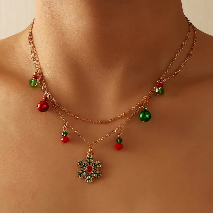 Dazzling women's colorful snowflake pendant necklace. Festive winter jewelry, a sparkling gift for her.