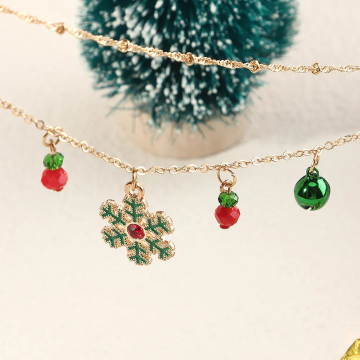 Vibrant colorful snowflake pendant necklace for women. Dazzling winter jewelry, perfect for festive sparkle.