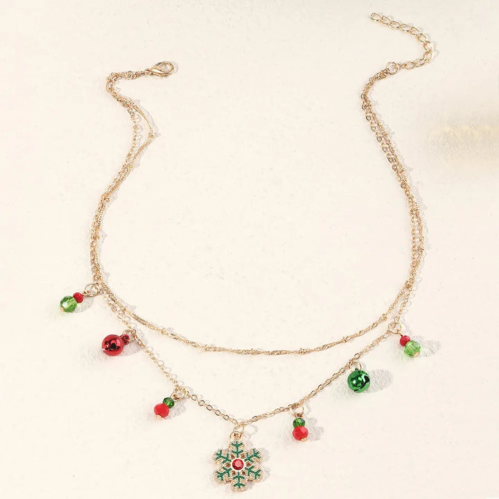 Close-up of a dazzling colorful snowflake pendant necklace for women, with intricate sparkling details.