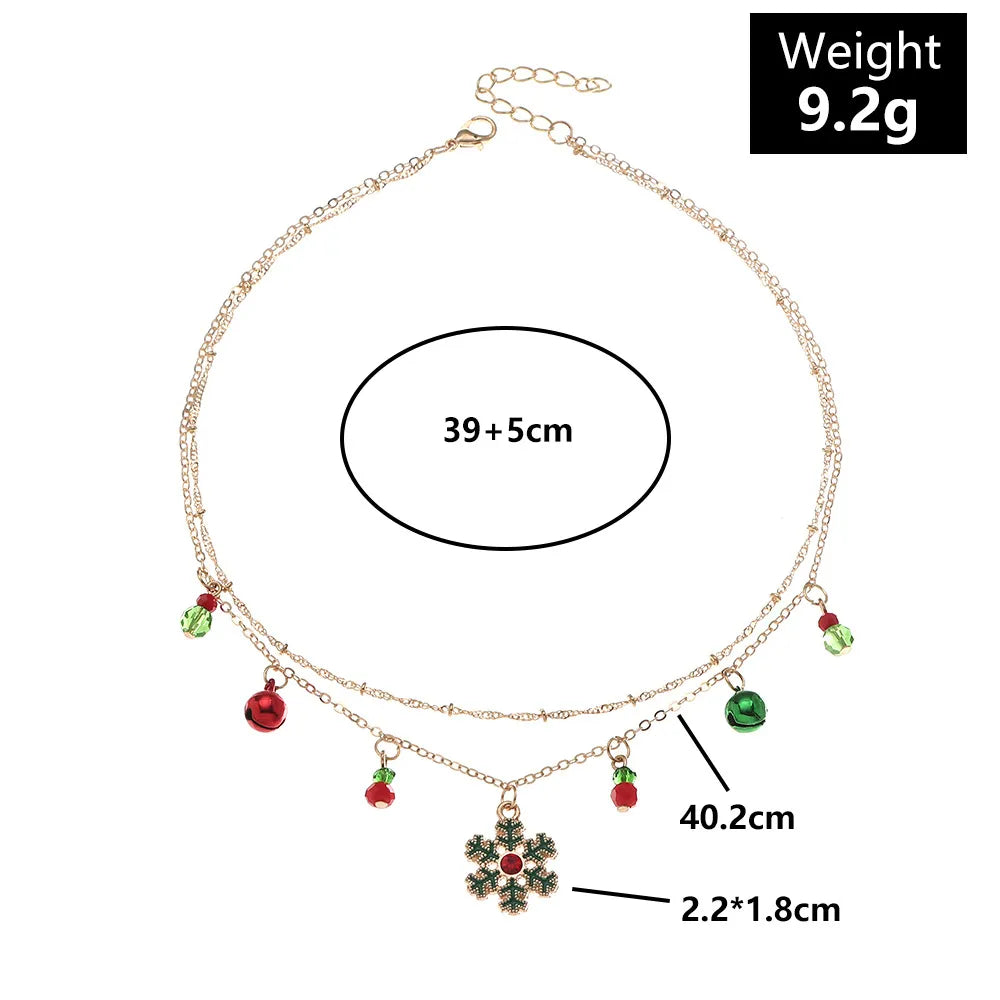 Elegant women's colorful snowflake pendant necklace, a dazzling festive winter jewelry piece.