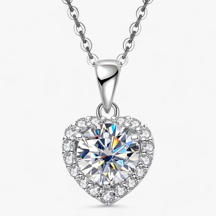 Dazzling women's moissanite heart pendant necklace, crafted in sterling silver, a perfect love gift or anniversary jewelry.