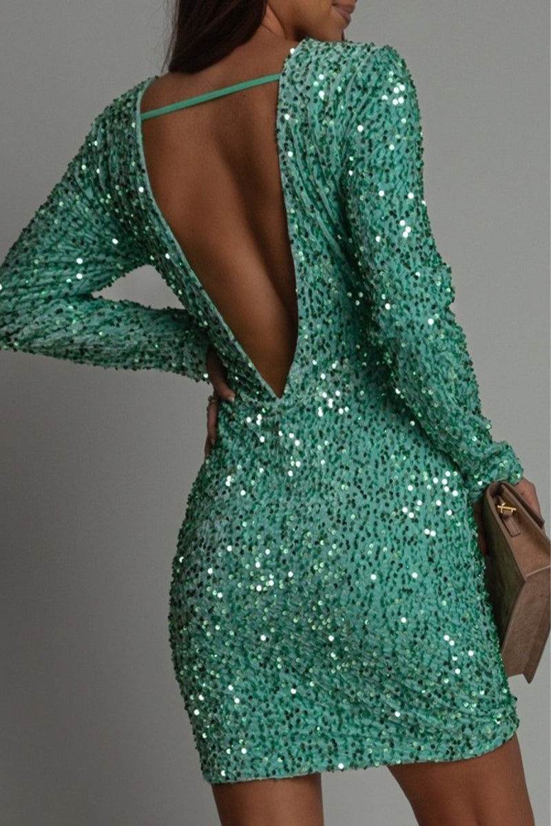 Dazzling women's sequin mini party dress. Glamorous bodycon for evening & special occasion.