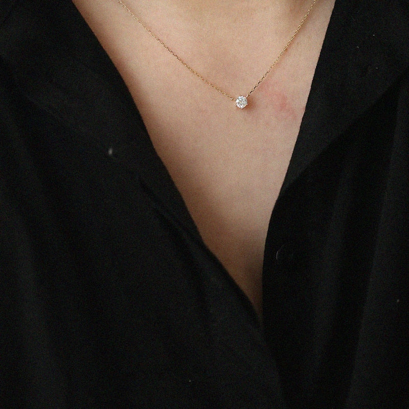 Unique sparkling zircon necklace, a dainty and elegant gold plated collarbone jewelry piece for women.