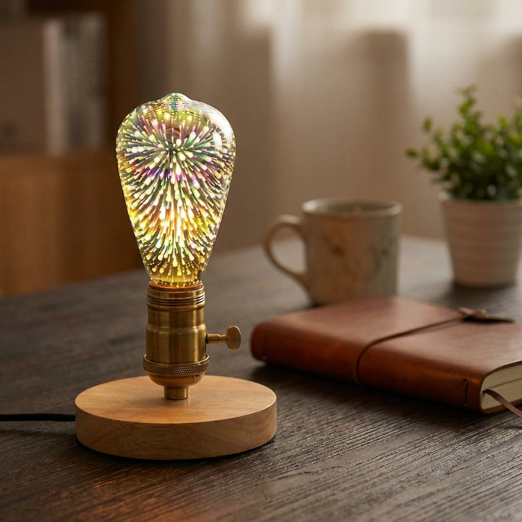 Decorative 3D Flame Bulb, Auraflare LED lamp for cozy ambient lighting and home decor, energy efficient.