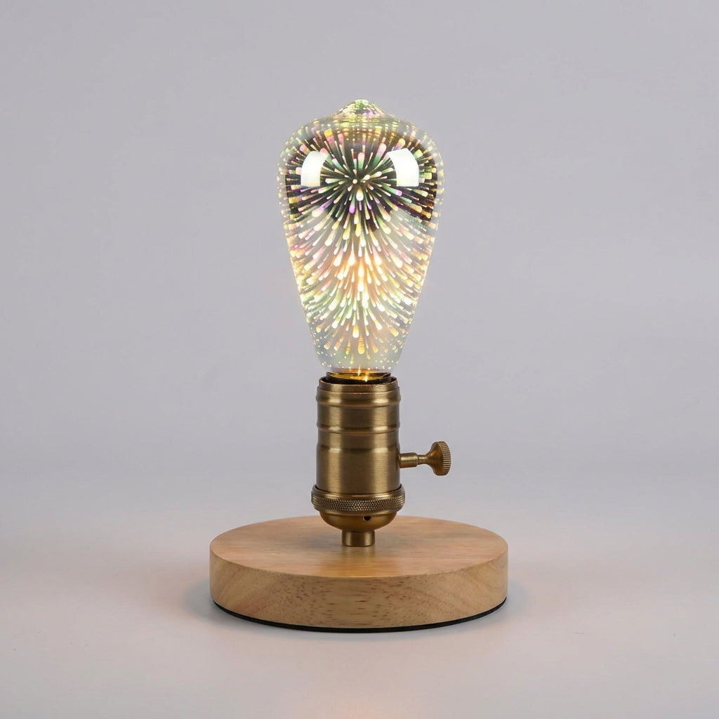 Close-up of a Decorative 3D Flame Bulb, Auraflare, showing realistic flame effect, mood lighting.