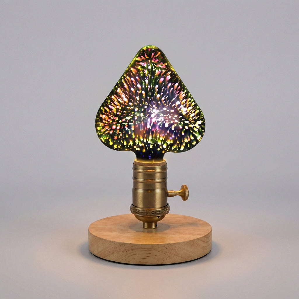 Detail of the unique 3D flame effect of the Auraflare decorative bulb, ideal for mood lighting.