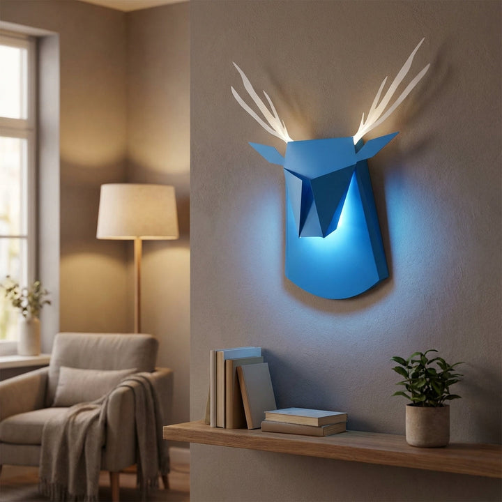 Decorative Animal Silhouette Sconce, rustic deer wall lamp emitting ambient LED light, perfect home decor.