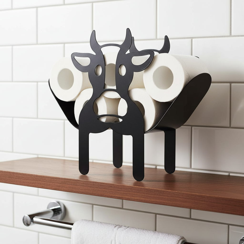 Decorative animal toilet paper holder, stainless steel, wall mounted, whimsical bathroom decor