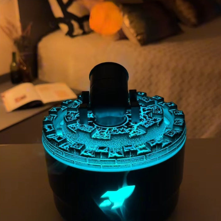 Stylish cannon shaped air humidifier, offering aromatherapy and LED light for home decor.