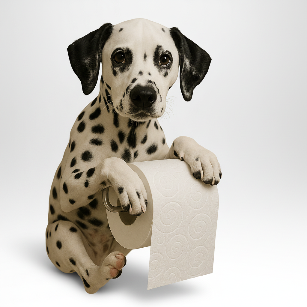 Packaging of the WuffKeeper dog toilet paper holder, highlighting easy no-drill installation & resin decor