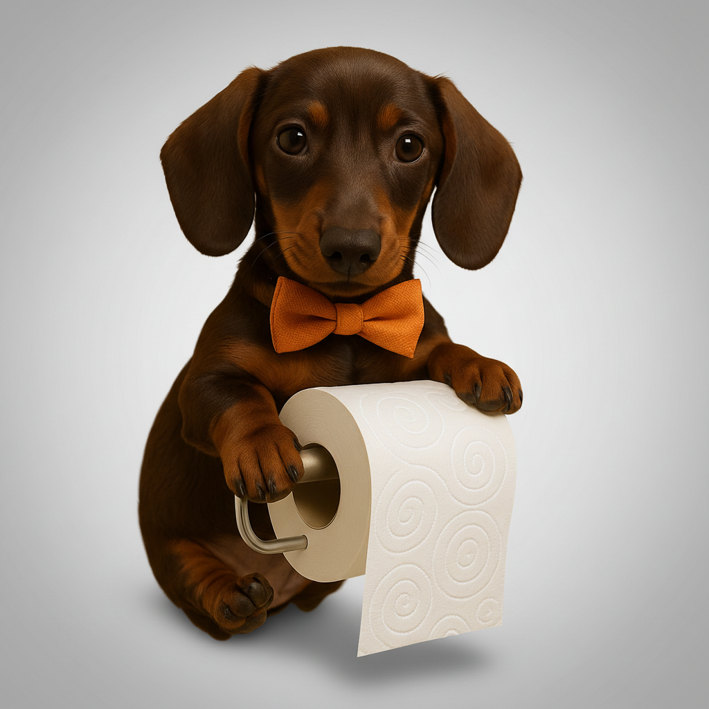 Full view of 'WuffKeeper' dog decor toilet paper holder, a unique pet lover's bathroom accessory