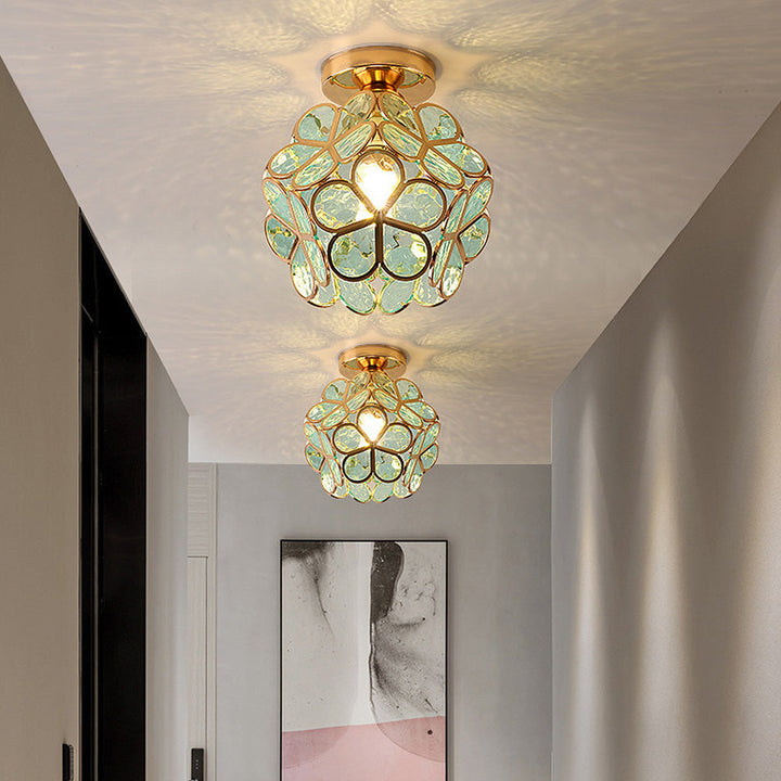 Stylish floral glass ceiling light for bedroom, hallway, or living room. Modern decorative lighting.