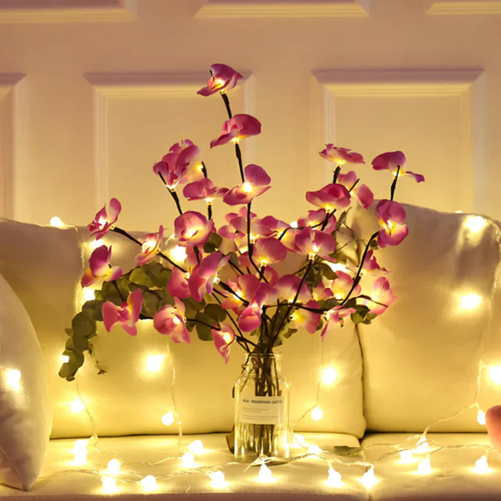 Decorative LED branches with a realistic brown finish, soft glowing light