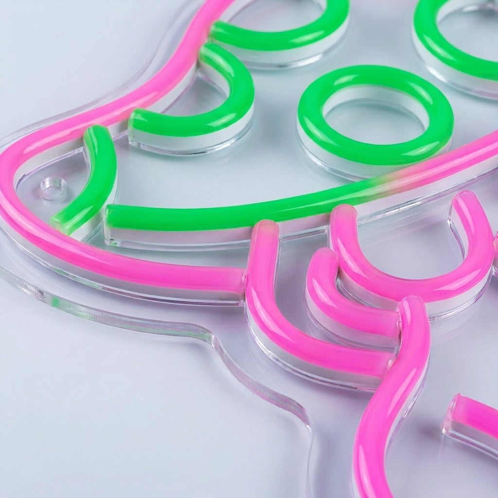 Close-up of a colorful Neonella mushroom LED, showing vibrant ambient light for wall decor.