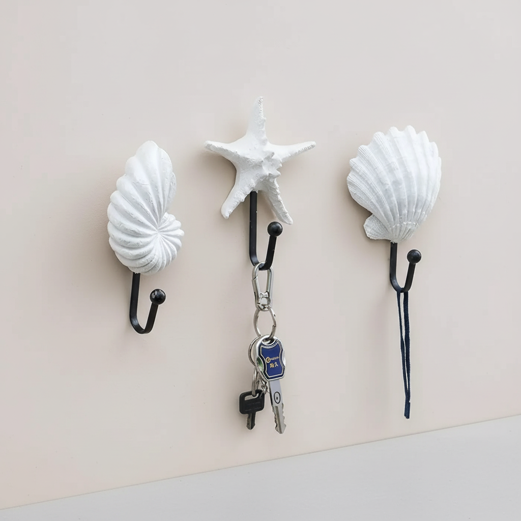 Set of marine-themed wall hooks for coastal decor storage, bathroom accessories