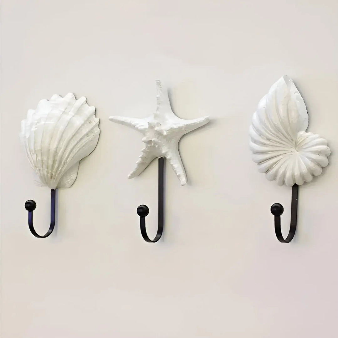 Coastal home decor: White nautical wall hooks, entryway and bathroom storage