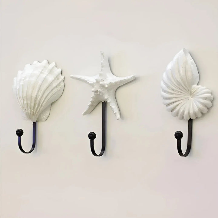 Coastal home decor: White nautical wall hooks, entryway and bathroom storage