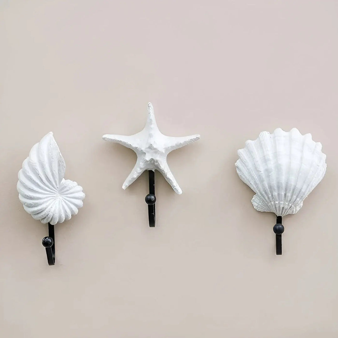 Beach themed wall hooks for organization, resin material, stylish marine aesthetic