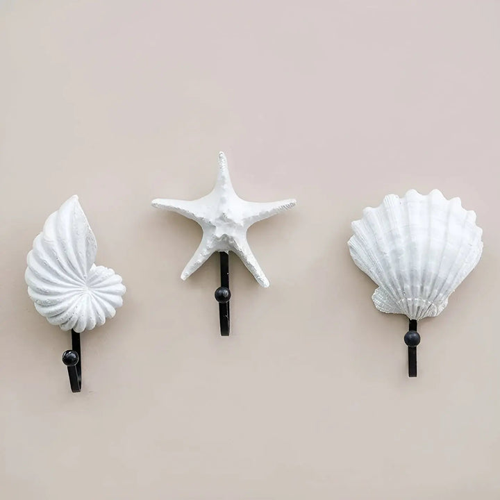 Beach themed wall hooks for organization, resin material, stylish marine aesthetic