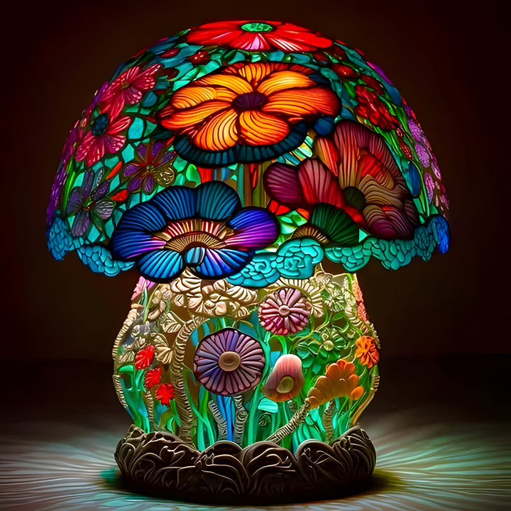 Decorative stained glass plant table lamp, nature-inspired artistic lighting for home decor.