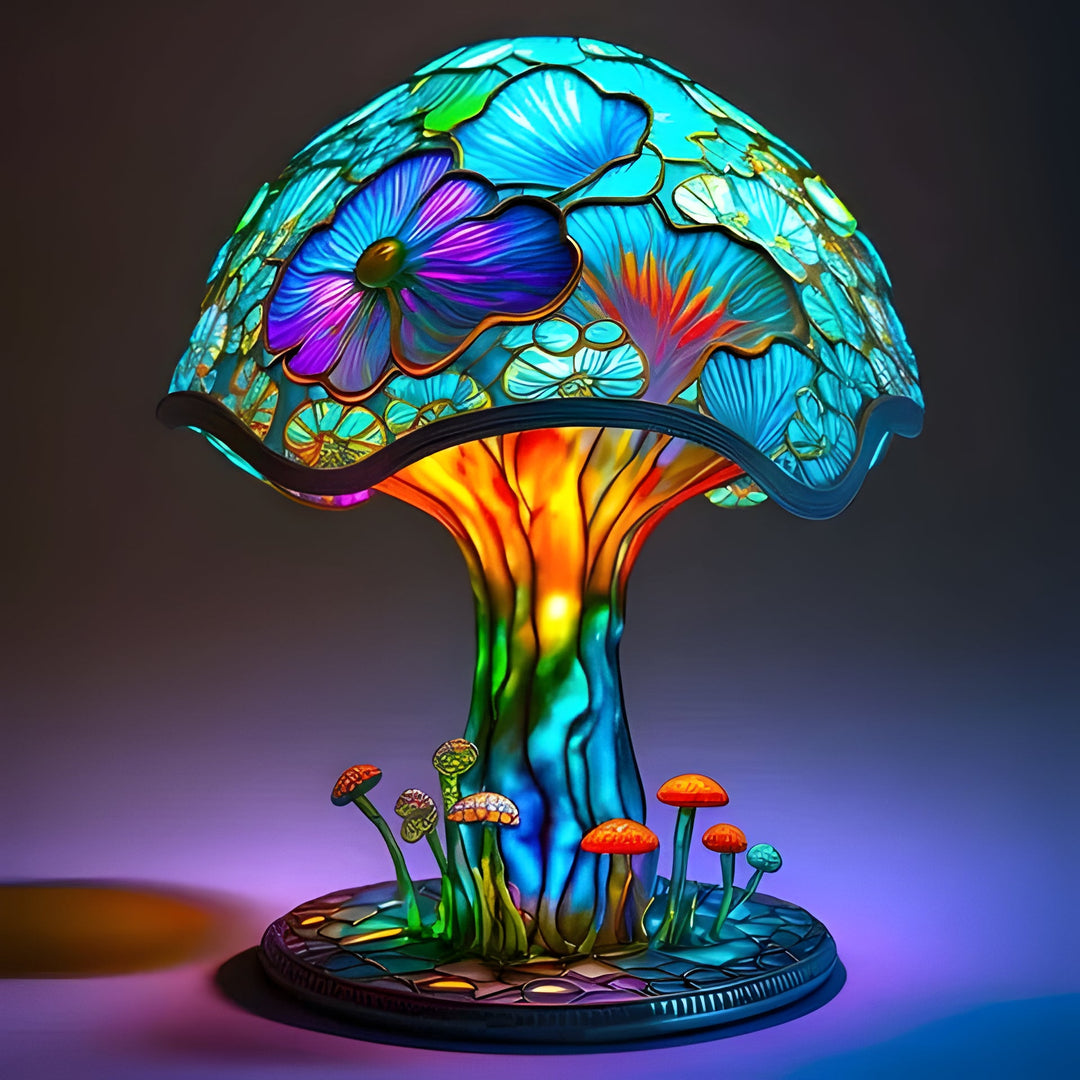 Handmade stained glass plant table lamp, a unique decorative accent for living room or bedroom.