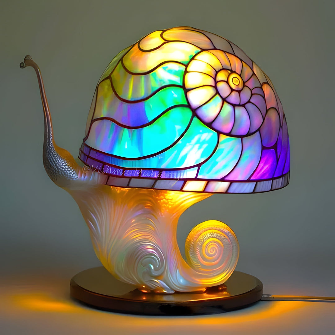 Artistic stained glass plant table lamp, creating beautiful ambient light for any home interior.