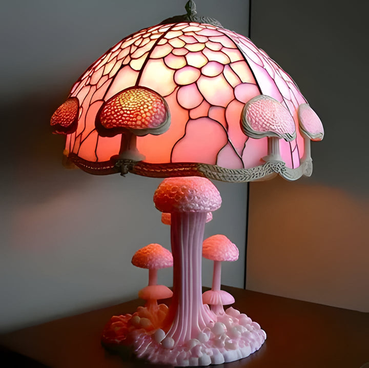 Unique stained glass plant design table lamp, handmade decorative lighting for artistic homes.