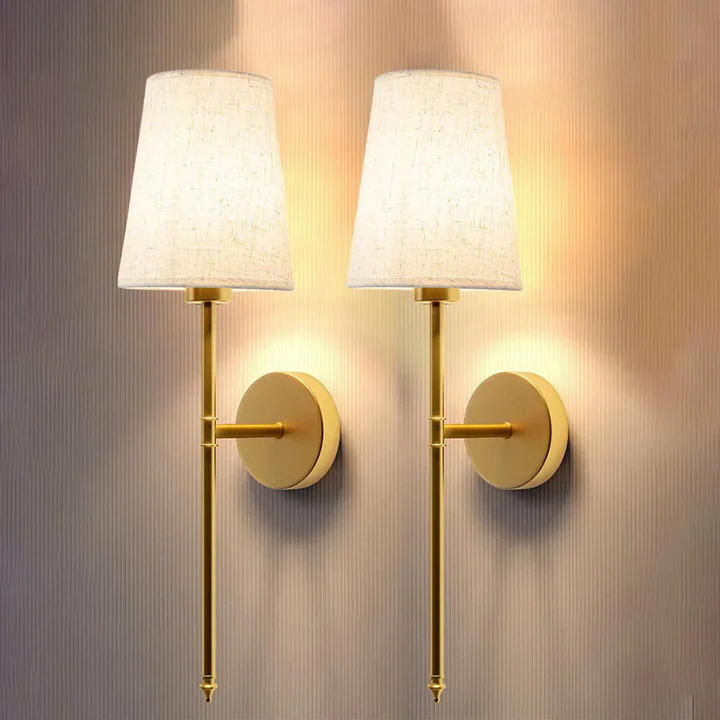 Decorative Wireless Fabric Wall Sconce Set (2-Pack) with bulbs. Modern vintage design for ambient home lighting.