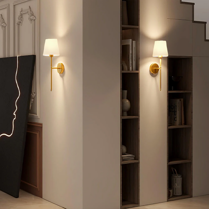 Modern vintage wireless wall sconces (set of 2). Decorative fabric lamps offer easy-to-install ambient lighting.