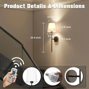 Versatile decorative wireless fabric wall sconce set. Modern vintage design provides easy-to-install ambient lighting.