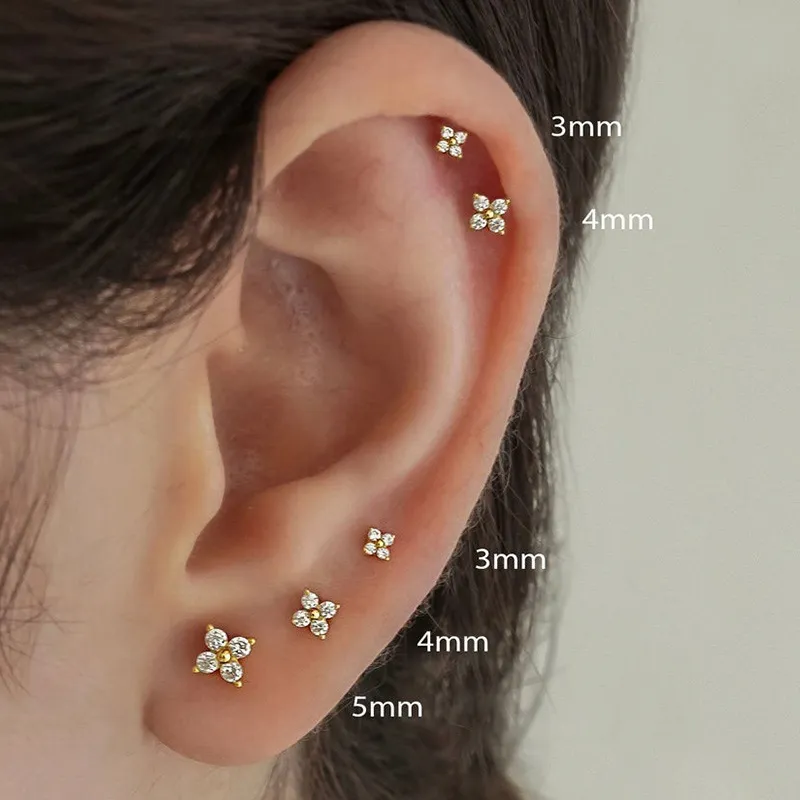 Sophie women's flower stud earrings in silver, featuring floral design and sparkling CZ stones.