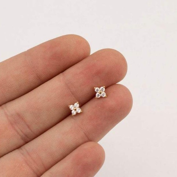 Hypoallergenic women's delicate Bloem stud earrings, gold-plated with pave CZ, perfect for everyday.